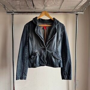 Mossimo Womens Dark Navy Blue Denim Button Up Work Jacket Blazer Y2K Preppy
